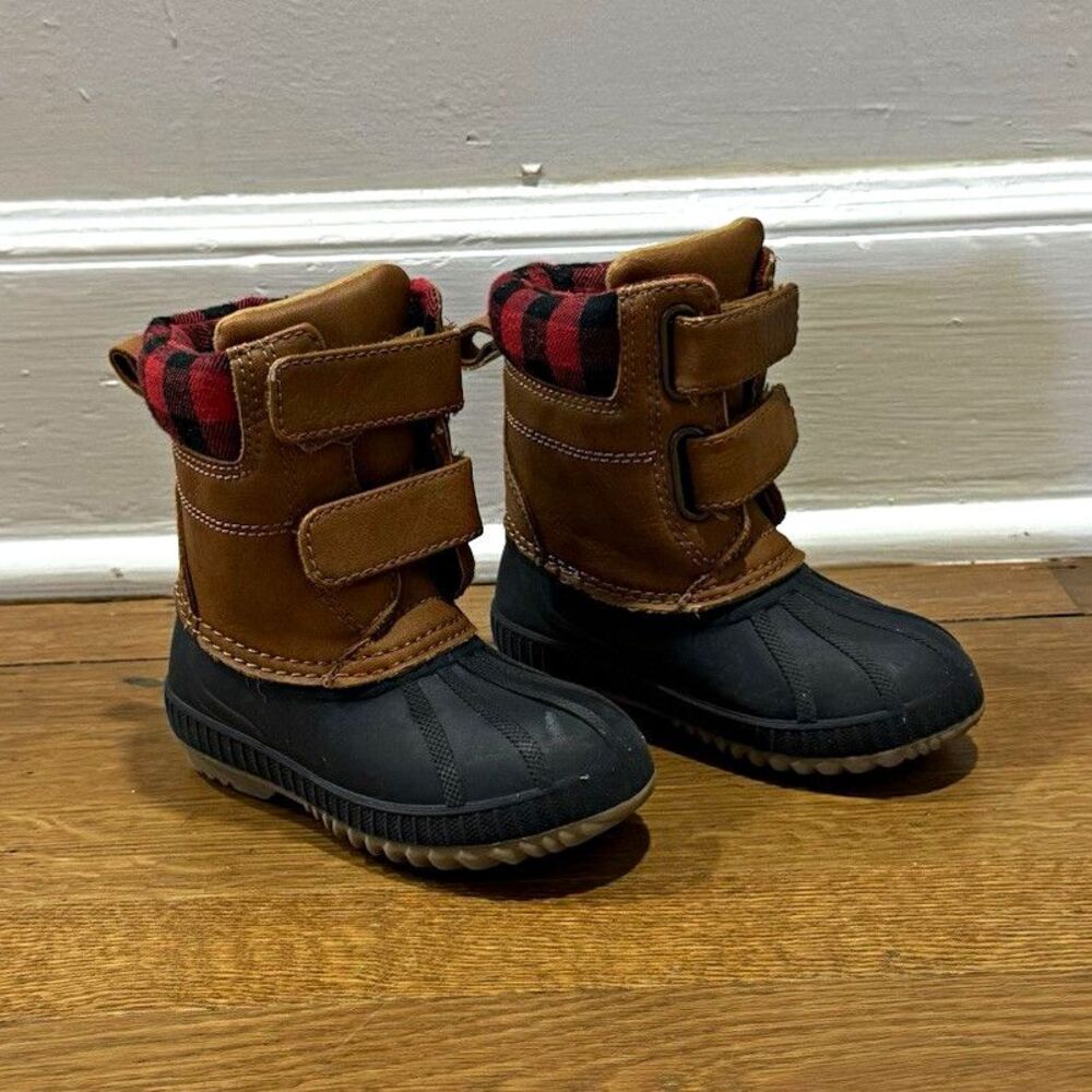 Gap Brown Black Red Plaid 3M Thinsulate Insulated Snow Boots Toddlefrs Sz 7